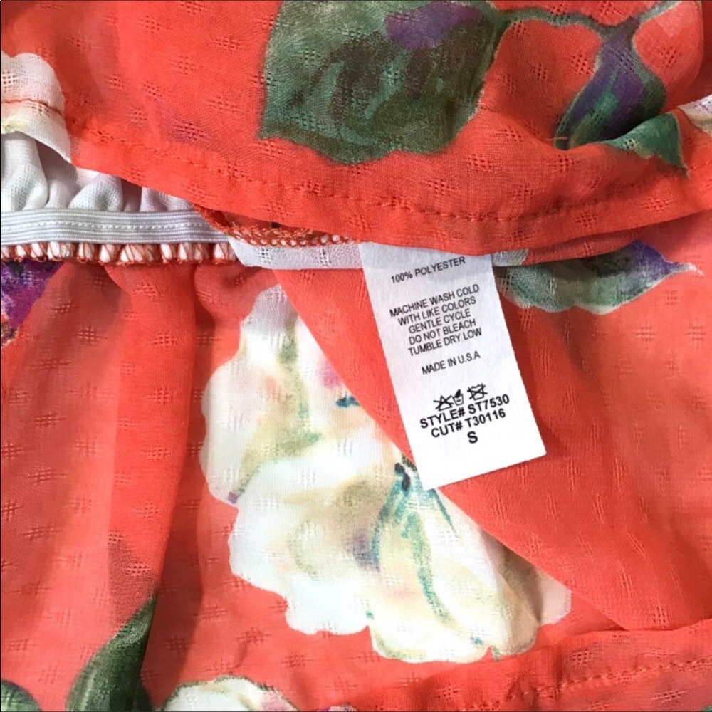A3 Design Floral Peplum Top Size S Spaghetti Straps Coral Cami Tank Made In USA - Picture 7 of 7